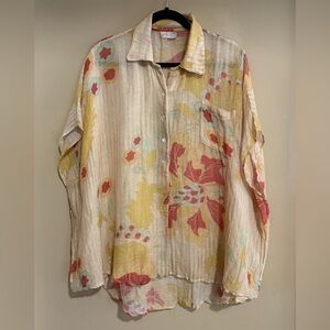 Free People Floral Button-Up Oversized Poncho Shirt - One Size